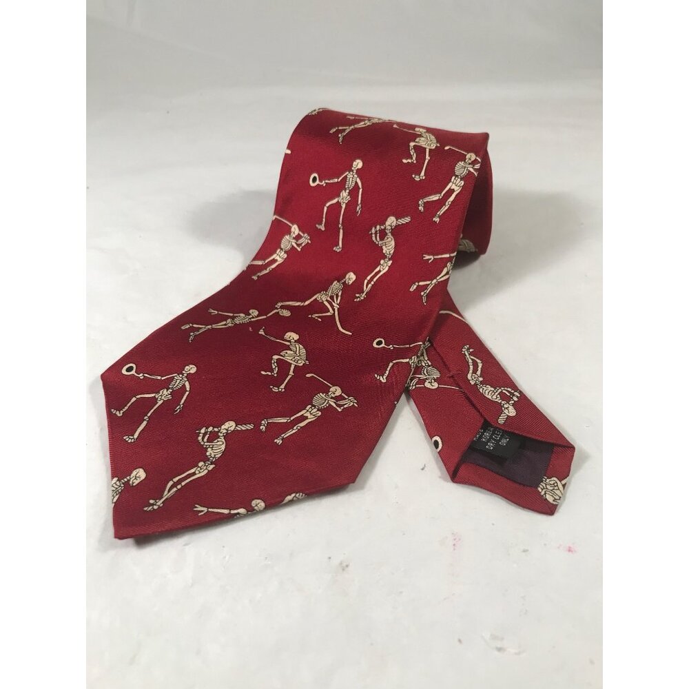 Anatomical Chart Co. Red Silk Skeletons Playing Sports Tie